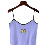 Fashion Sexy Women Ladies Butterfly Print Purple Tank Tops Sleeveless Wear Strappy Tank Top Vest Summer Short Crop Tops