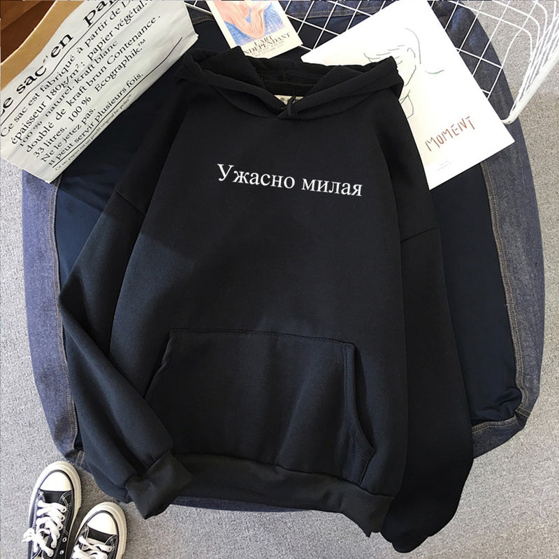 Russian Letter Print Plus Size Hoodies Sweatshirt Women Fashion Autumn Winter Female Tracksuit Pullover Streetwear Hoody Coat