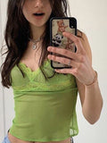 2020 E-Girl Style Spaghetti Strap V-neck with Lace Cropped Tops Y2K Summer Fashion Ribbed Solid Backless Blue Cami Streetwear